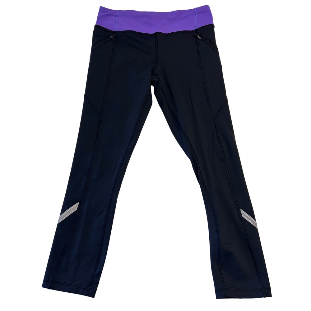Lululemon Black Purple Run Crops Athletic Pants Leggings Womens Size 6